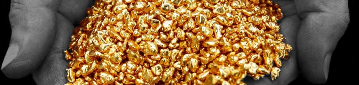 Pepitas de oro en bruto, la calidad del oro se mide en quilates