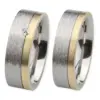 Alianzas de boda de acero y oro amarillo con diamante