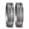 Alianzas de boda de titanio y oro rosado con diamantes