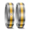 Alianzas de boda de titanio y oro amarillo con diamante