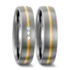 Alianzas de boda de titanio y oro amarillo con diamantes
