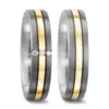 Alianzas de boda de titanio y oro amarillo con diamantes