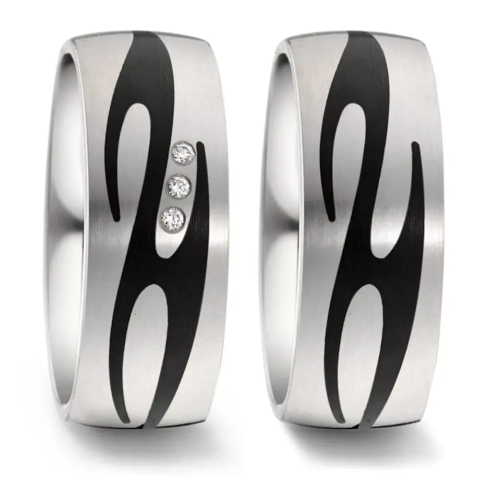 Alianzas de boda de titanio y carbono con diamantes