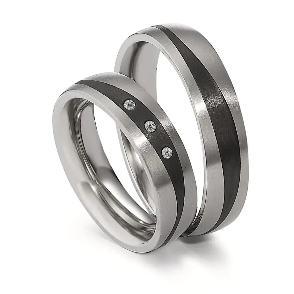 Alianzas de boda de titanio y carbono con diamantes