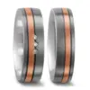Alianzas de boda de titanio y oro rosado con diamantes