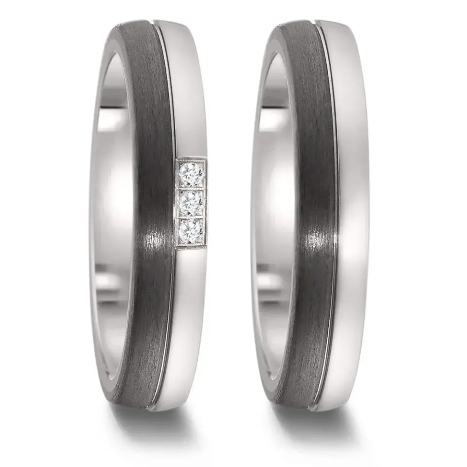 Alianzas de boda de titanio y carbono con diamantes