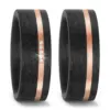 Alianzas de boda de carbono y oro rosado con diamantes