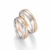 Alianzas de boda de platino y oro rosado con diamantes