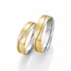 Alianzas de boda de oro amarillo y paladio con diamantes