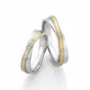 Alianzas de boda de acero y oro amarillo con diamantes