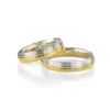 Alianzas de boda de oro amarillo y paladio con diamante