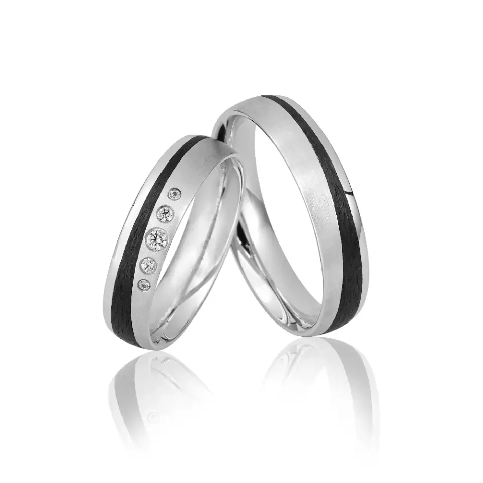 Alianzas de boda de paladio y carbono con diamantes