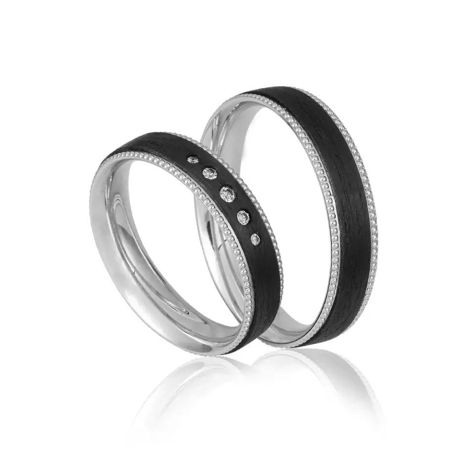 Alianzas de boda de paladio y carbono con diamantes