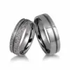 Alianzas de boda de oro gris y carbono con diamantes