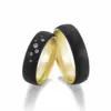 Alianzas de boda de oro amarillo y carbono con diamantes