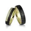 Alianzas de boda de oro amarillo y carbono con diamantes