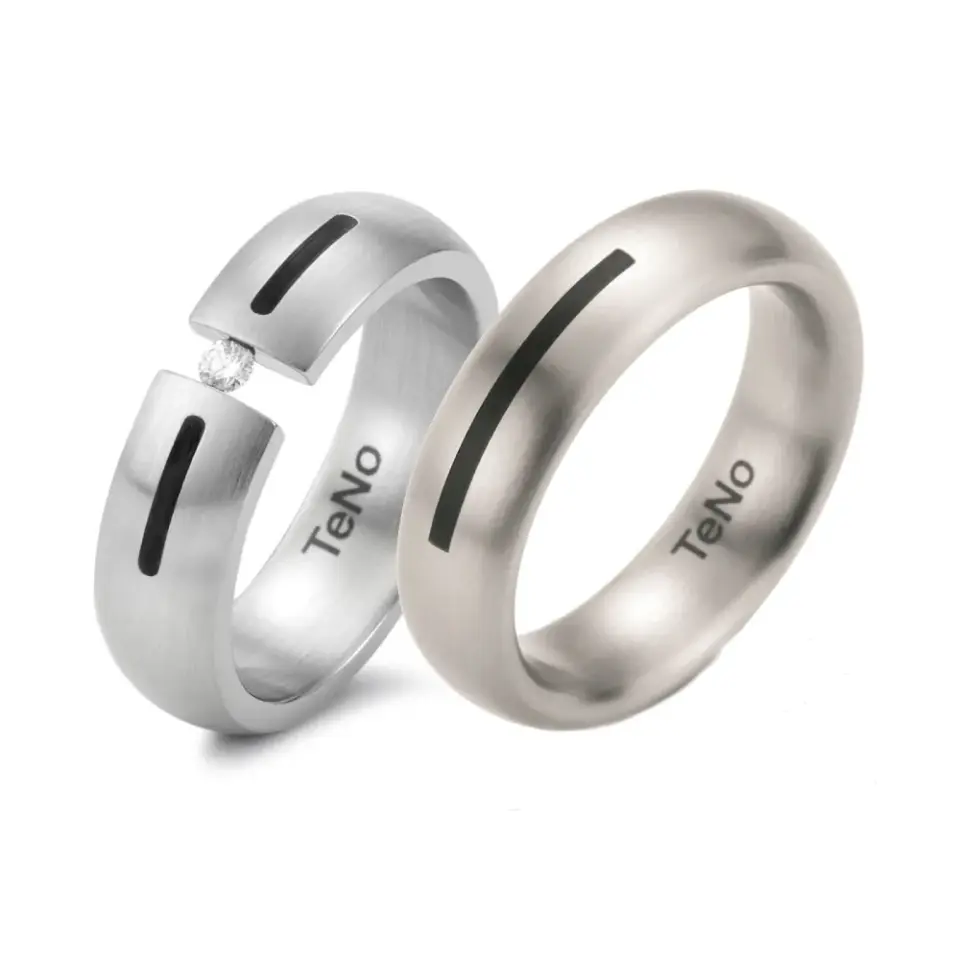 Alianzas de boda de acero y cerámica con diamante