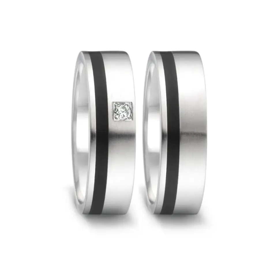 Alianzas de boda de acero y cerámica con diamante