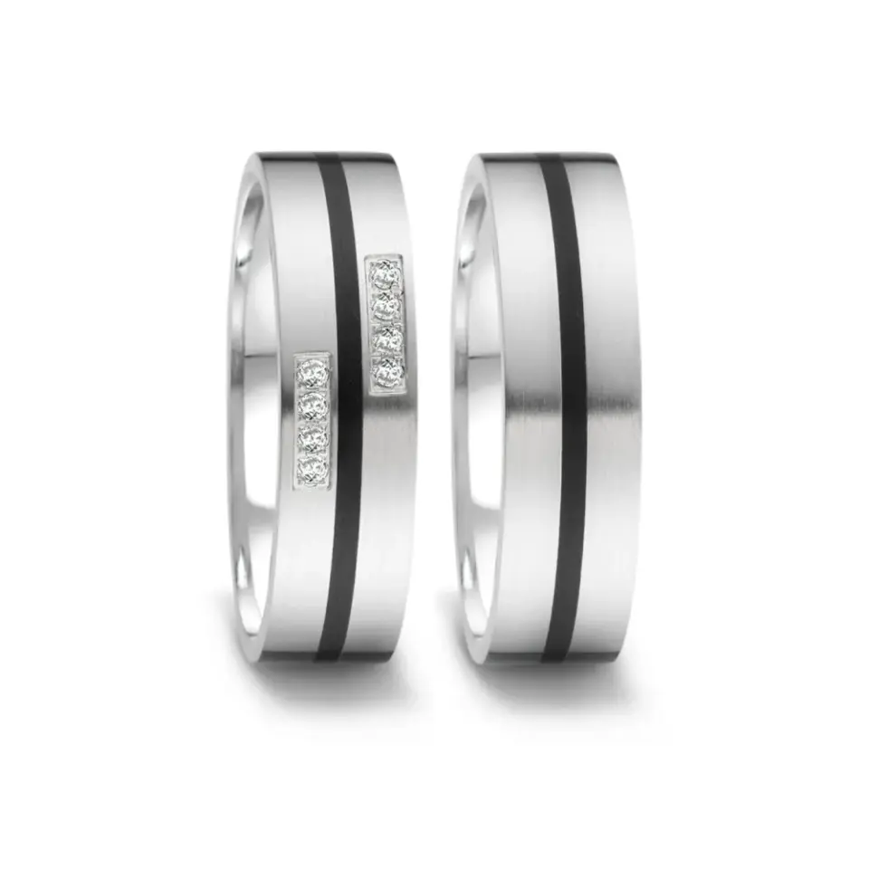 Alianzas de boda de acero y cerámica con diamantes