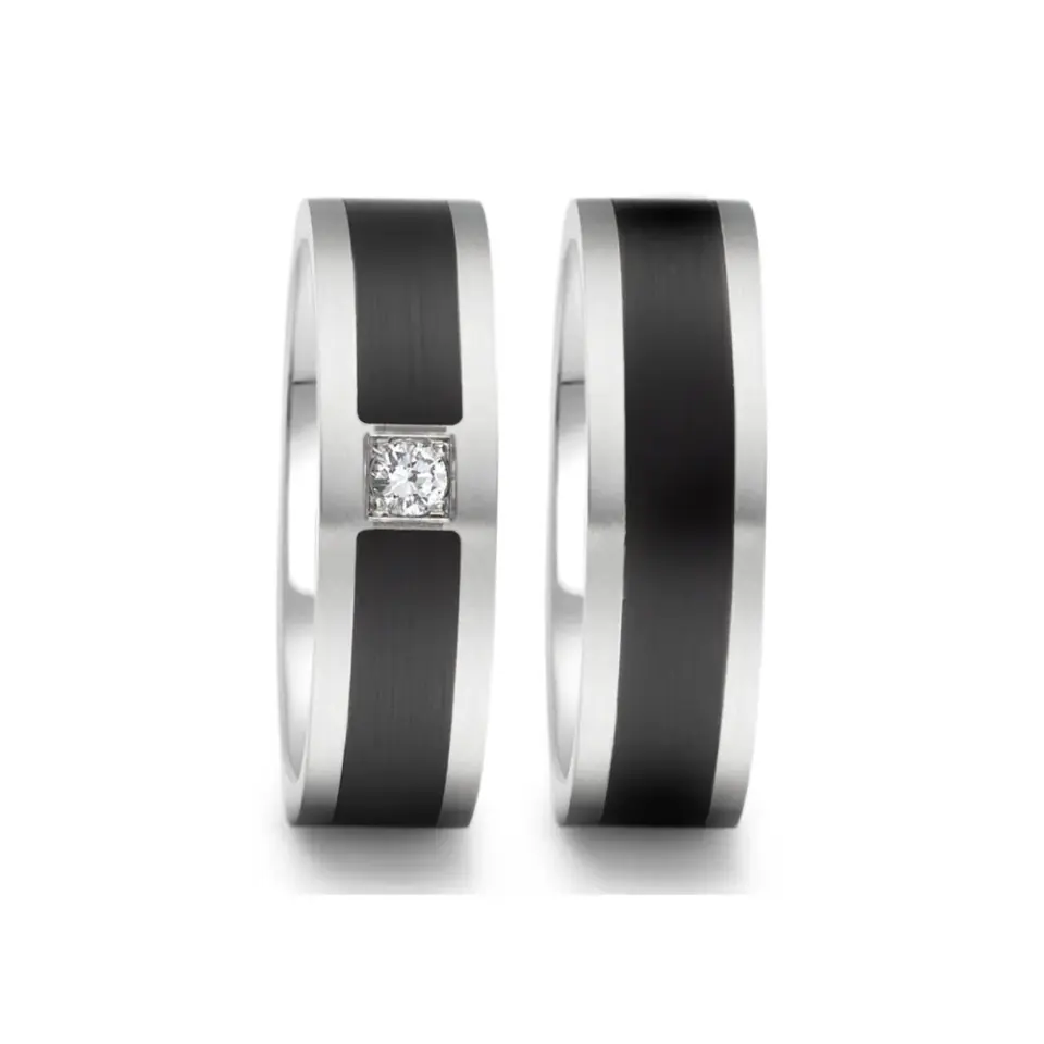 Alianzas de boda de acero y cerámica con diamante