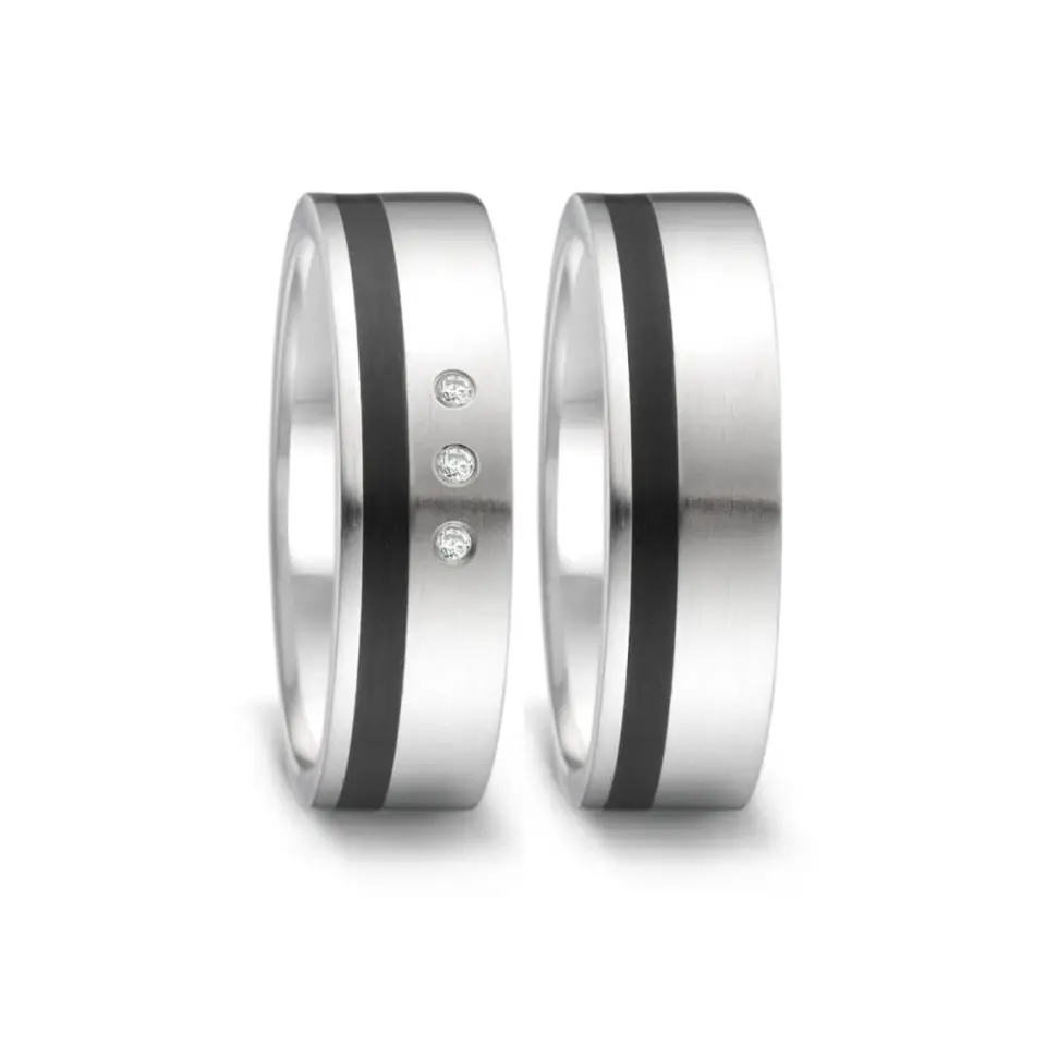 Alianzas de boda de acero y cerámica con diamantes