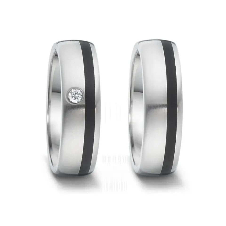 Alianzas de boda de acero y cerámica con diamante