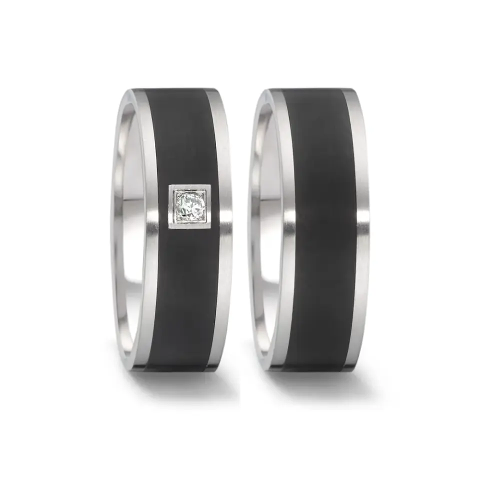 Alianzas de boda de acero y cerámica con diamante