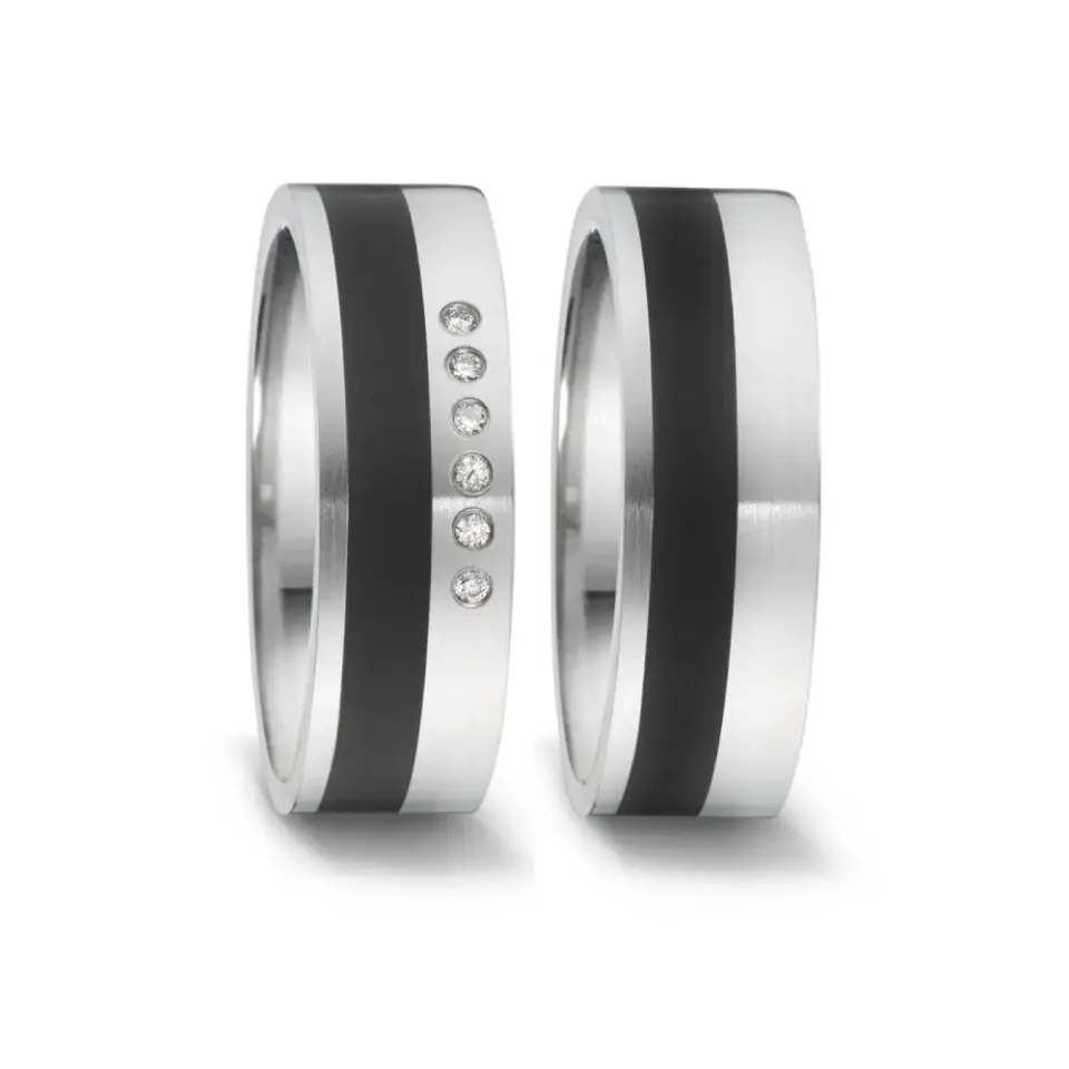 Alianzas de boda de acero y cerámica con diamantes