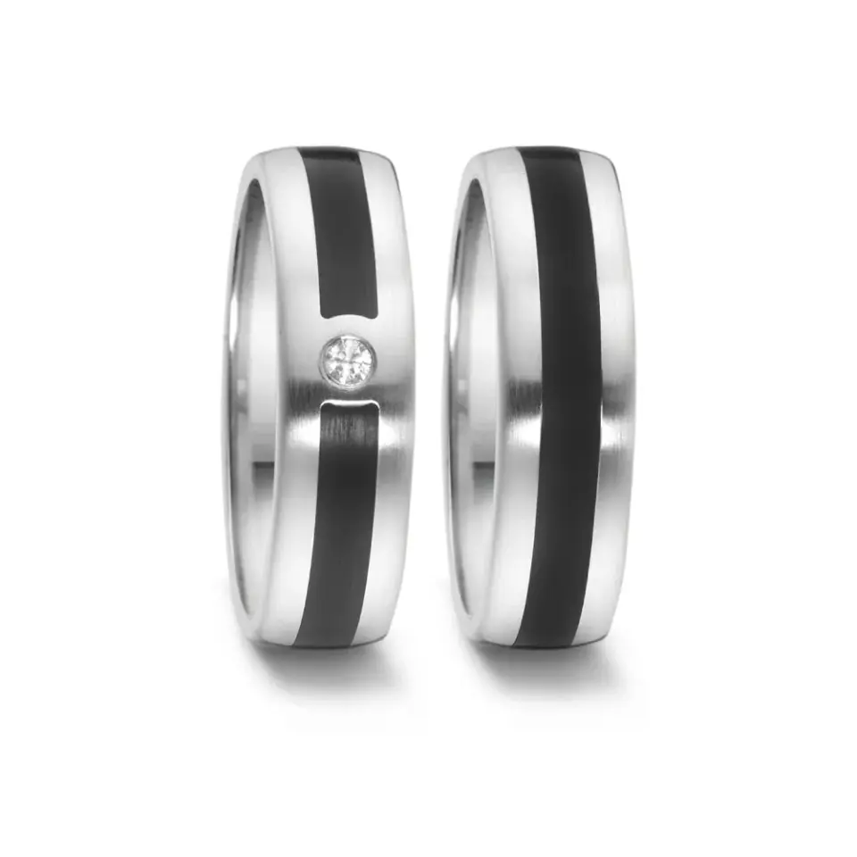 Alianzas de boda de acero y cerámica con diamante