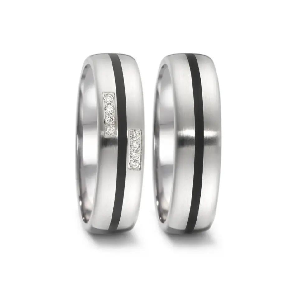 Alianzas de boda de acero y cerámica con diamantes