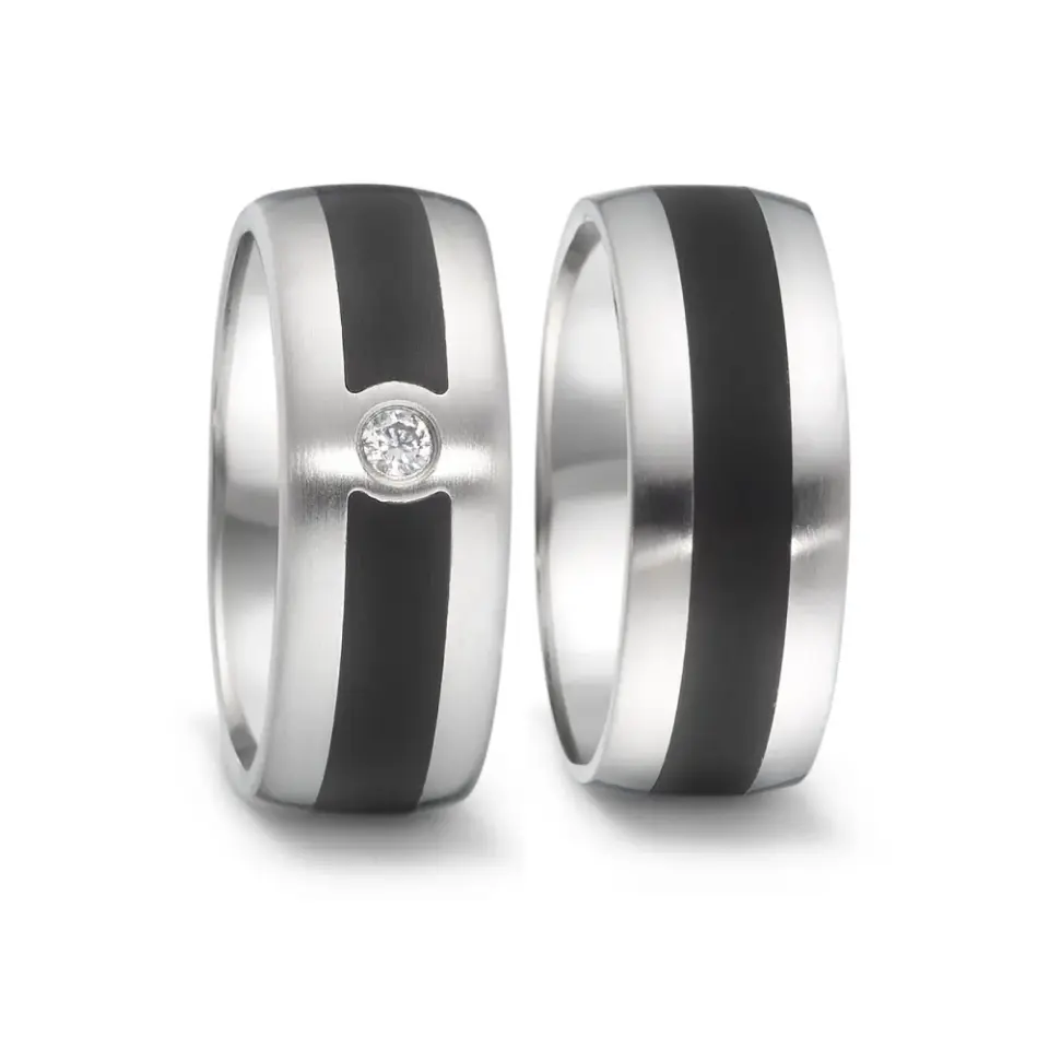 Alianzas de boda de acero y cerámica con diamante