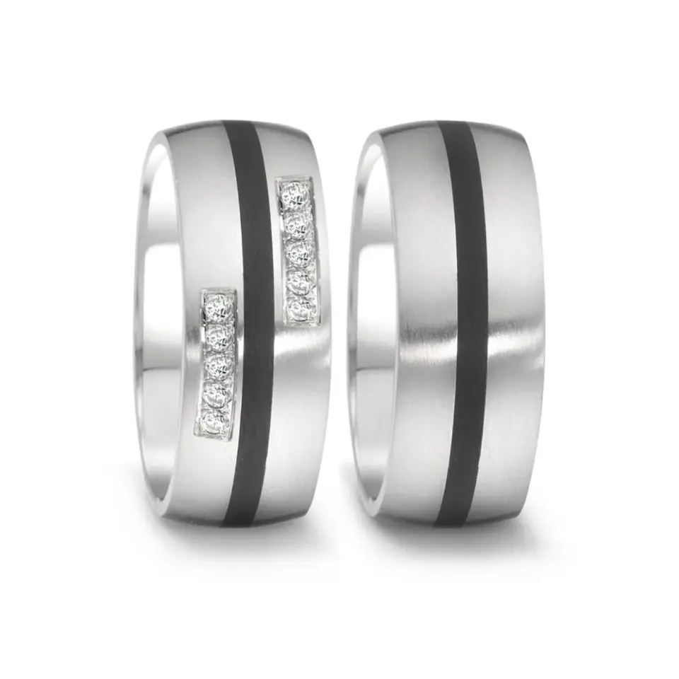 Alianzas de boda de acero y cerámica con diamantes