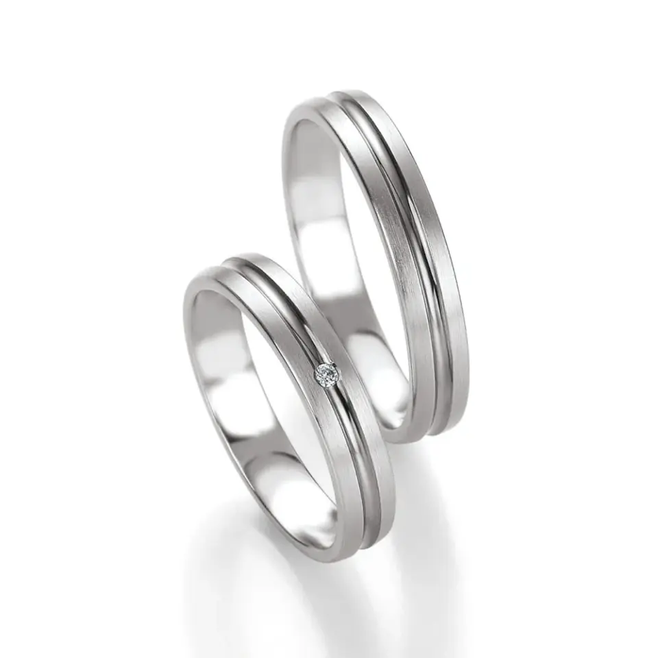 Alianzas de boda de oro blanco y oro gris con diamante