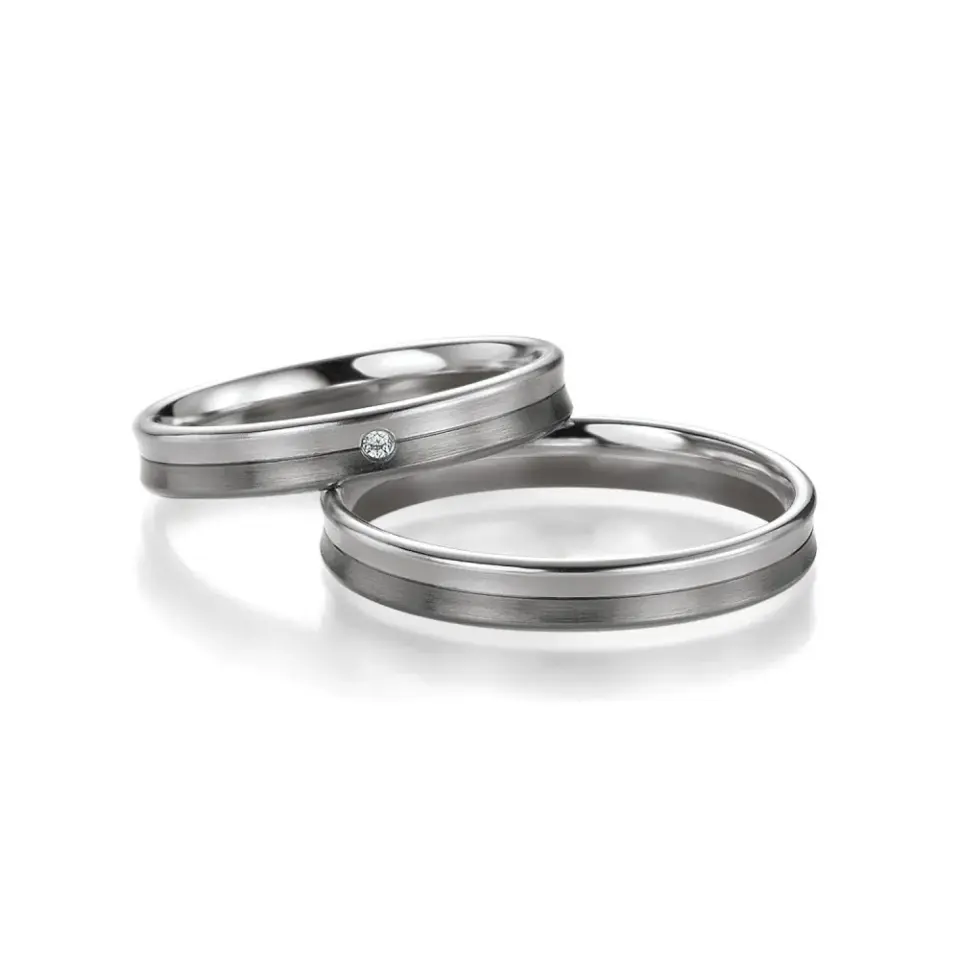 Alianzas de boda de oro blanco y oro gris con diamante
