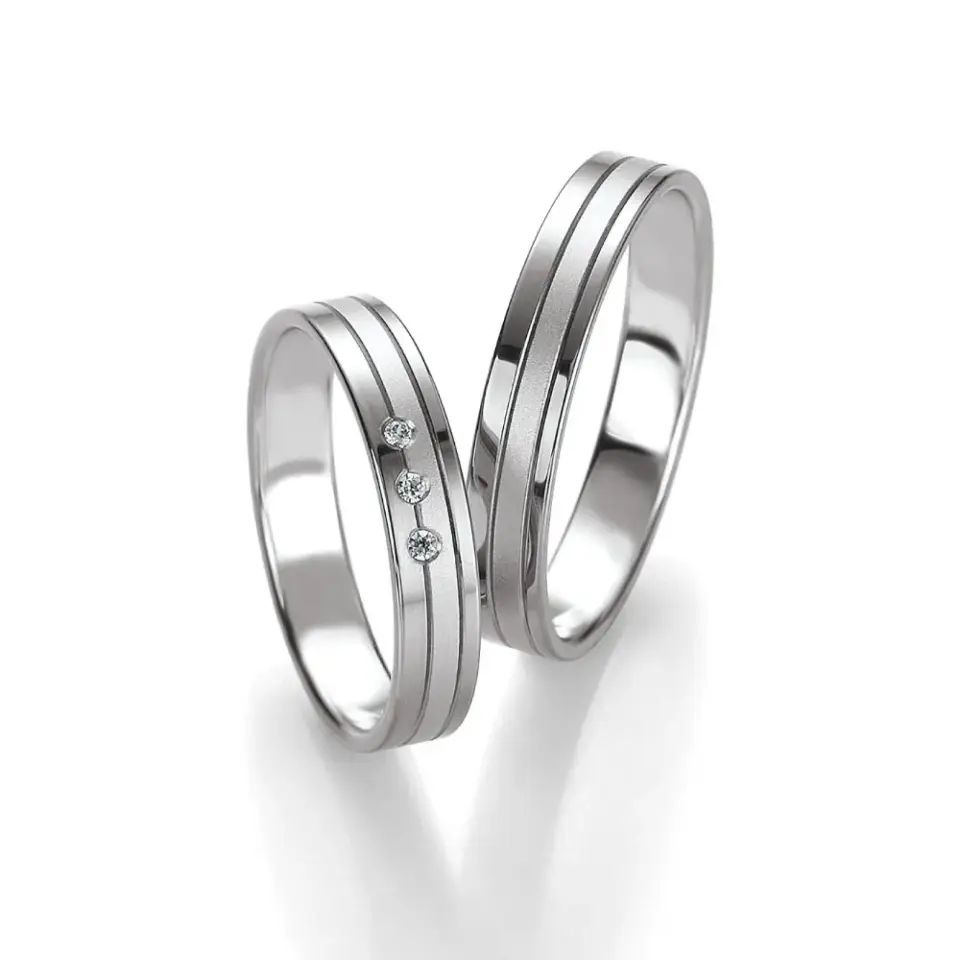 Alianzas de boda de oro blanco y oro gris con diamantes