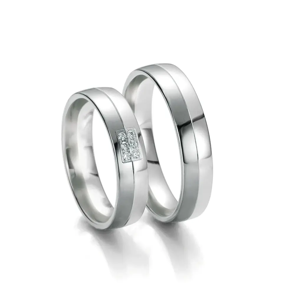 Alianzas de boda de oro blanco y oro gris con diamantes