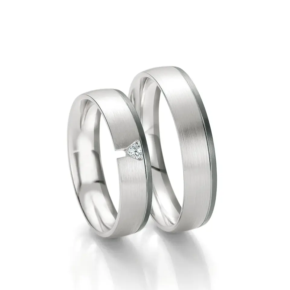 Alianzas de boda de oro blanco y oro gris con diamante
