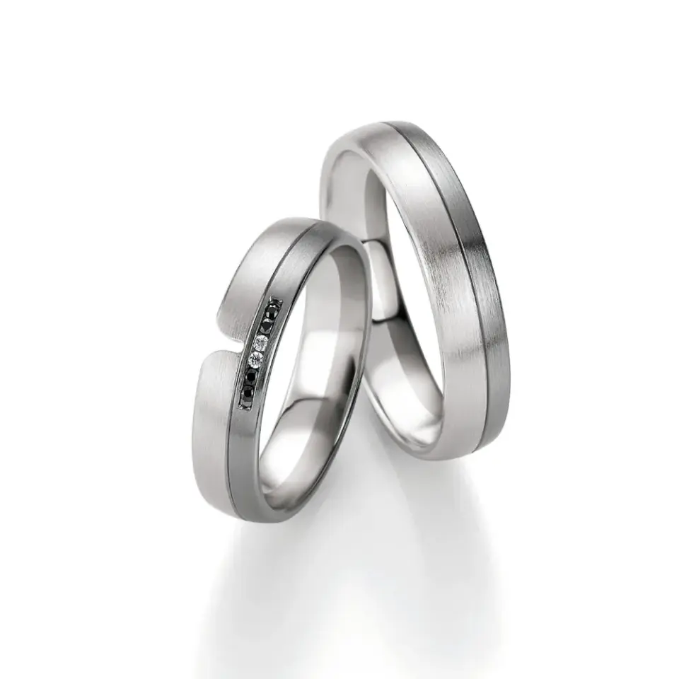 Alianzas de boda de oro blanco y oro gris con diamantes