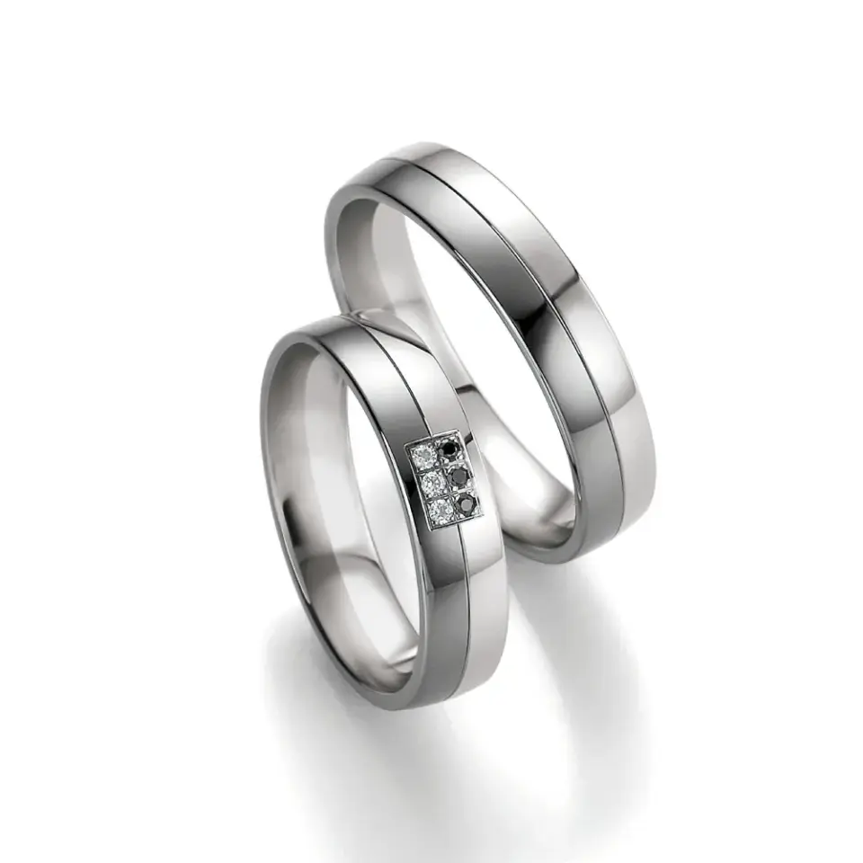 Alianzas de boda de oro blanco y oro gris con diamantes