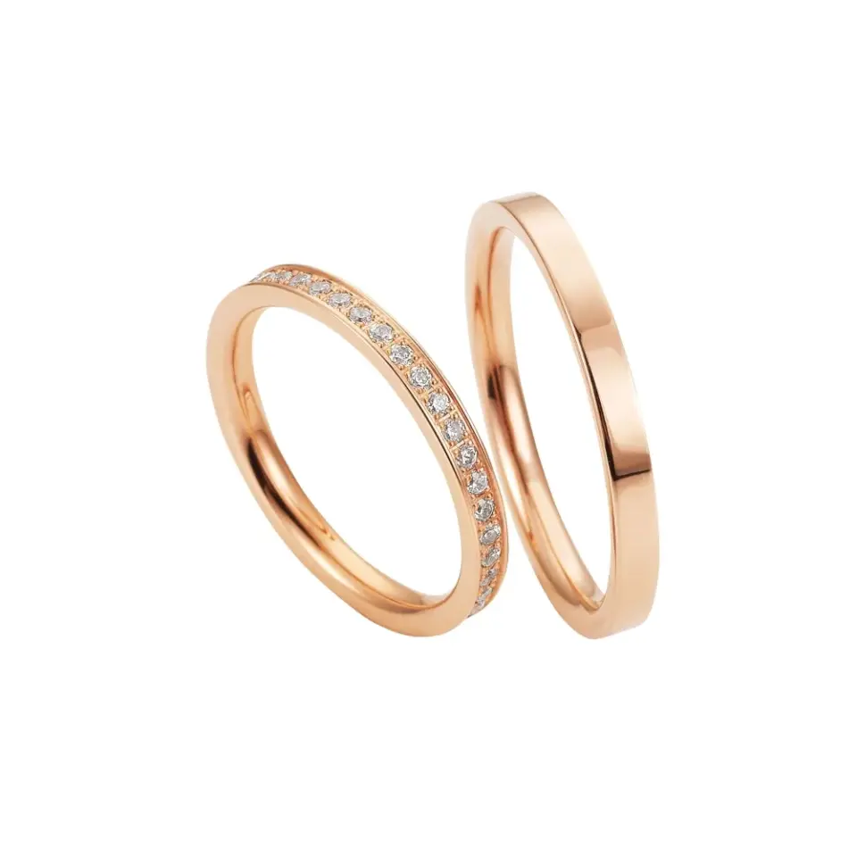 Alianzas de boda de oro rosado con diamantes