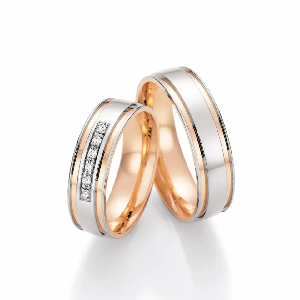 Alianzas de boda de oro blanco y oro rosado con diamantes