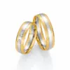 Alianzas de boda de oro amarillo y paladio con diamantes