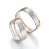 Alianzas de boda de oro blanco y oro rosado con diamante