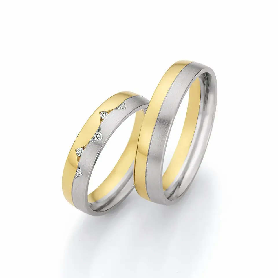 Alianzas de boda de paladio y oro amarillo con diamantes