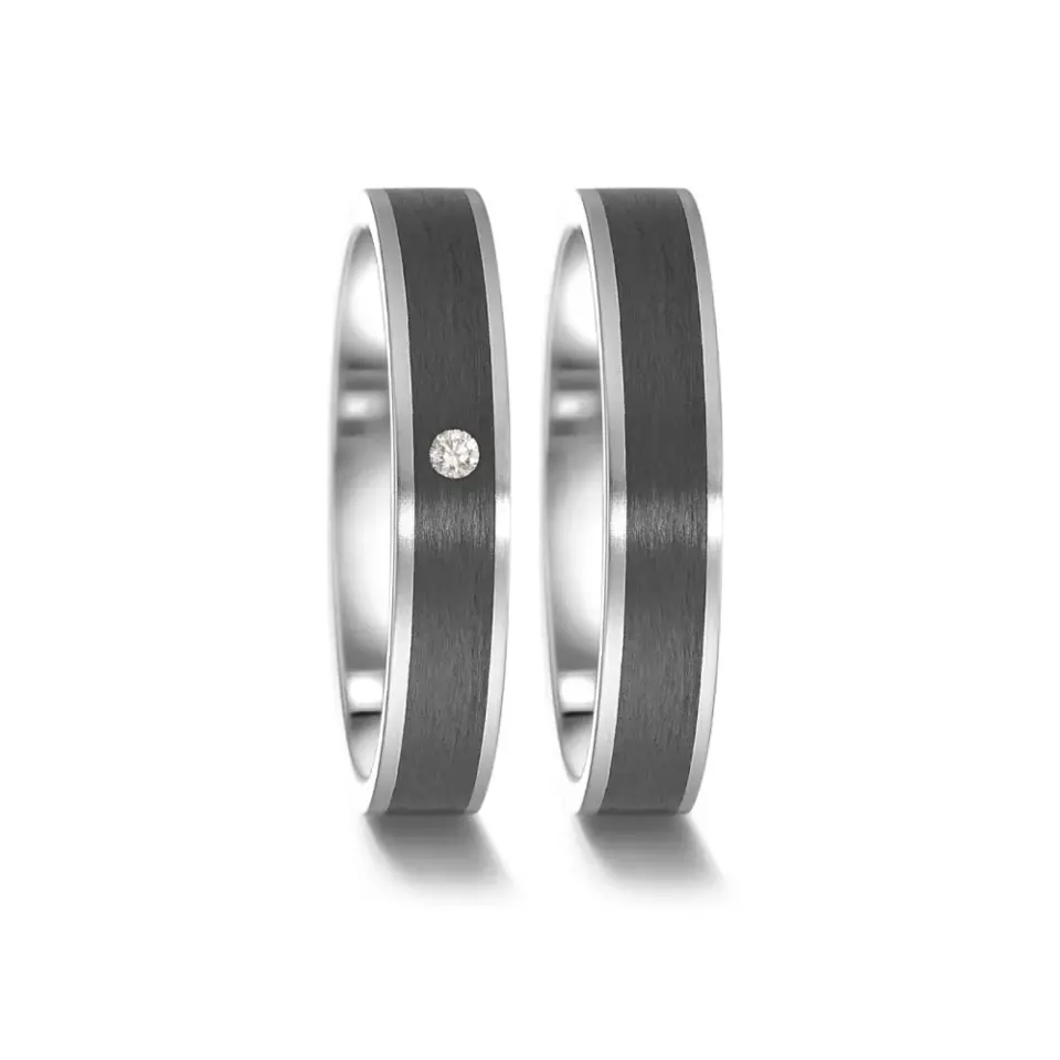 Alianzas de boda de acero y carbono con diamante