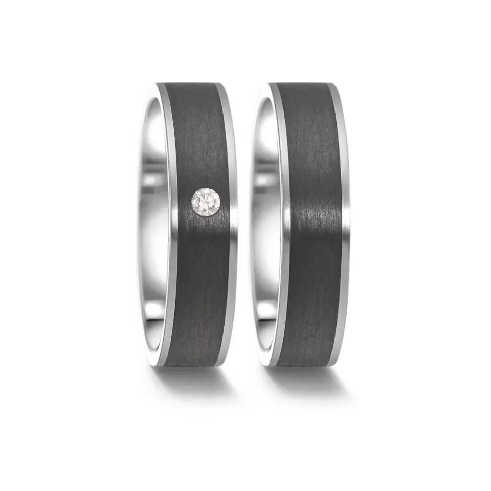 Alianzas de boda de acero y carbono con diamante