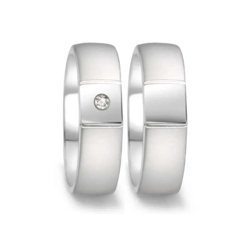 Alianzas de boda de acero con diamante