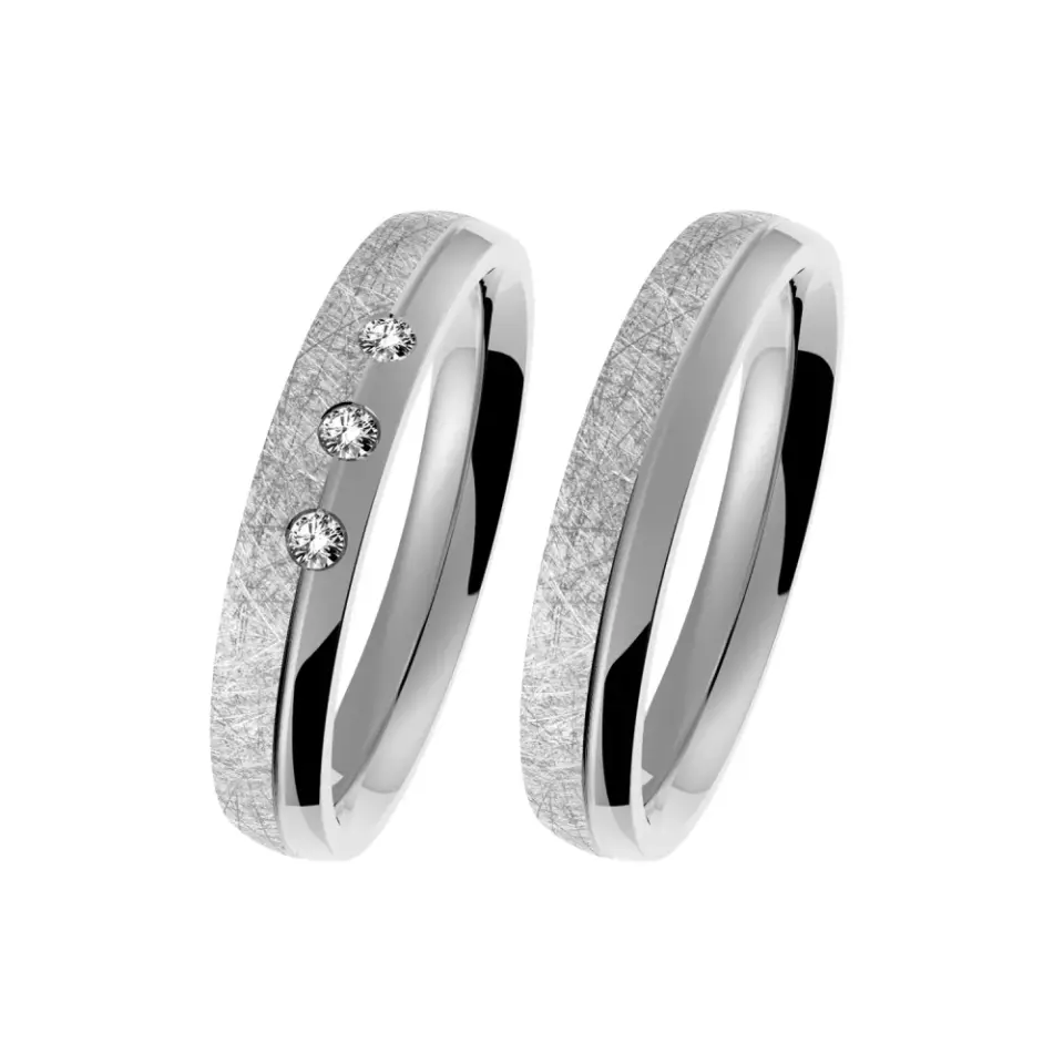 Alianzas de boda de acero y platino con diamantes