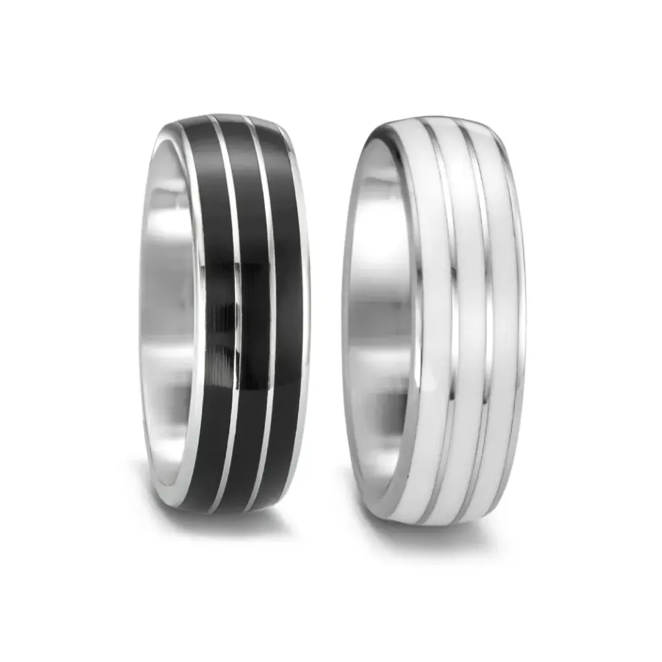 Alianzas de boda de acero y cerámica
