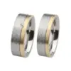 Alianzas de boda de acero y oro amarillo con diamante